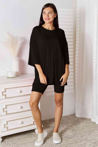 Basic Bae Full Size Soft Rayon Three-Quarter Sleeve Top and Shorts Set