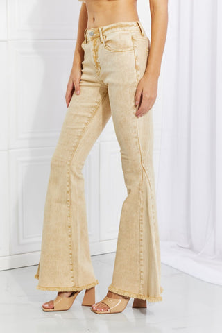 Color Theory Flip Side Fray Hem Bell Bottom Jeans in Yellow